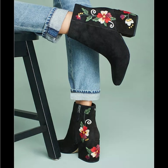 Sam Edelman Floral, Embroidered, Suede + Leather Heel Booties - Picture 2 of 13